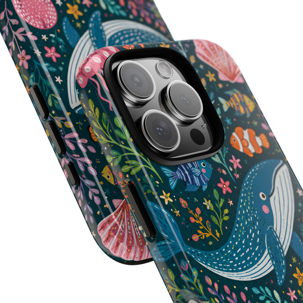 Ocean Creatures Tough iPhone Case | Whale, Octopus & Turtle Underwater Pattern