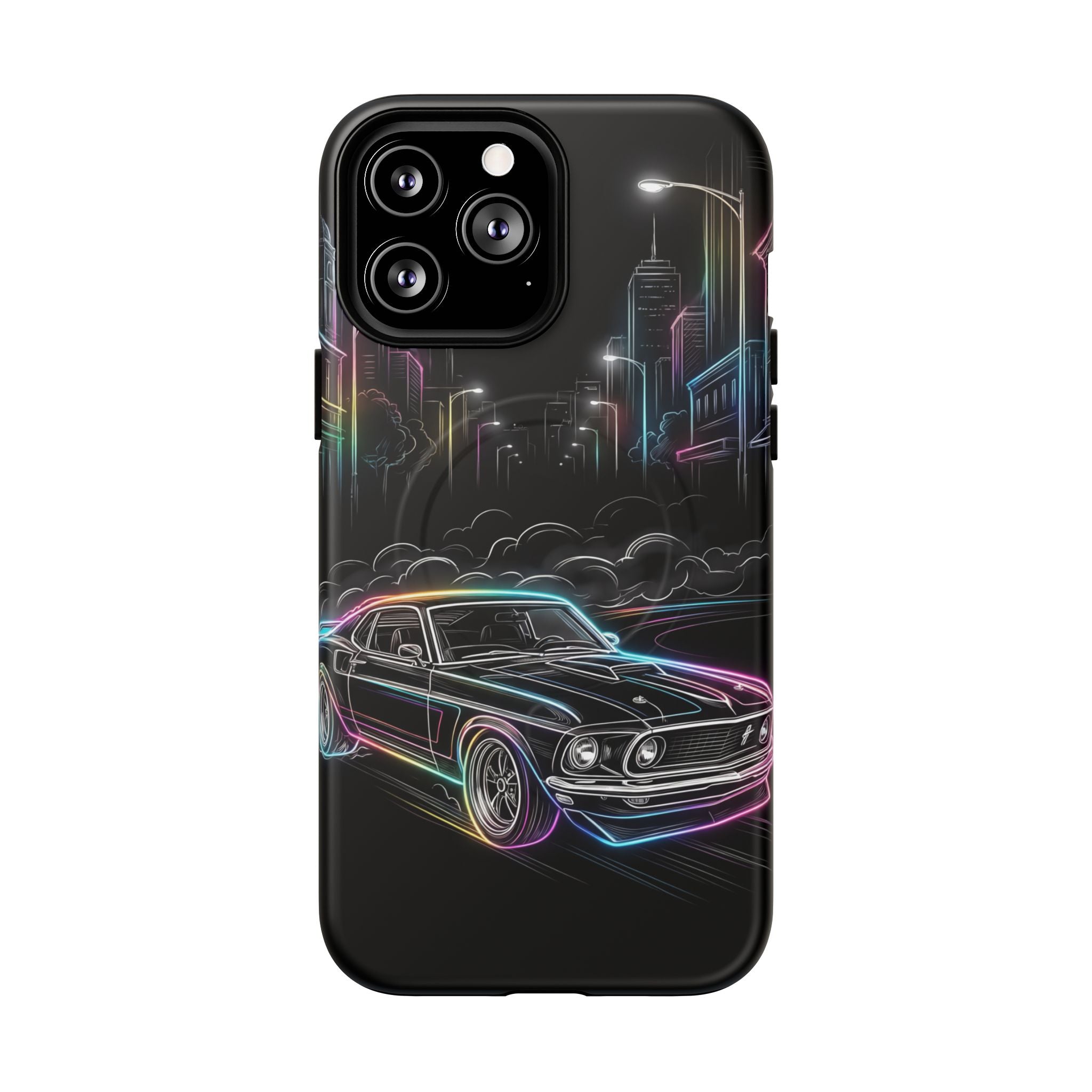 Neon Muscle Car MagSafe iPhone Case | Retro City Nightscape