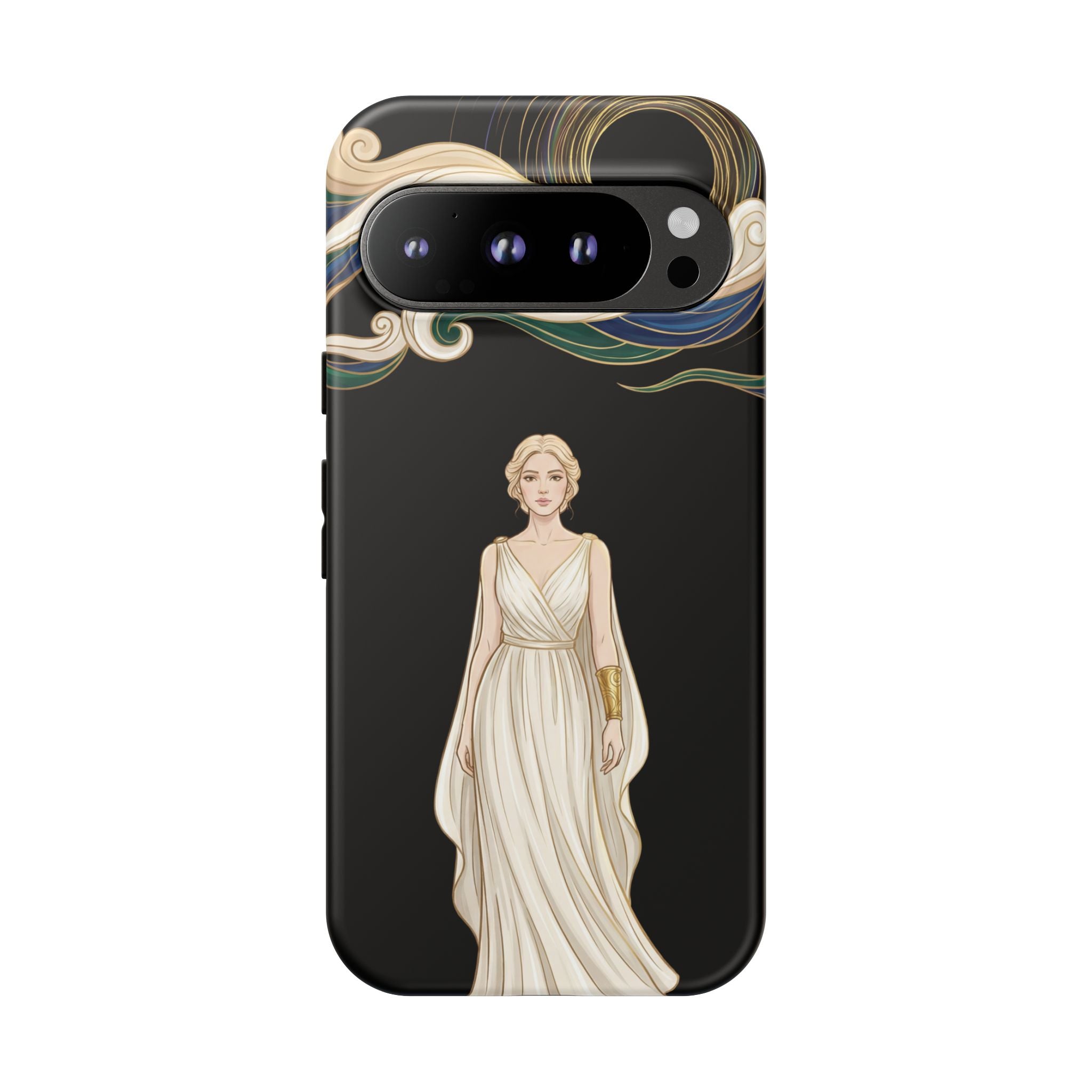 Art Nouveau Goddess Google Pixel Phone Case | Elegant Woman Illustration on Black
