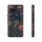 Peacock Floral Tough Google Pixel Phone Case | Antique Indigo Gold Art Cover