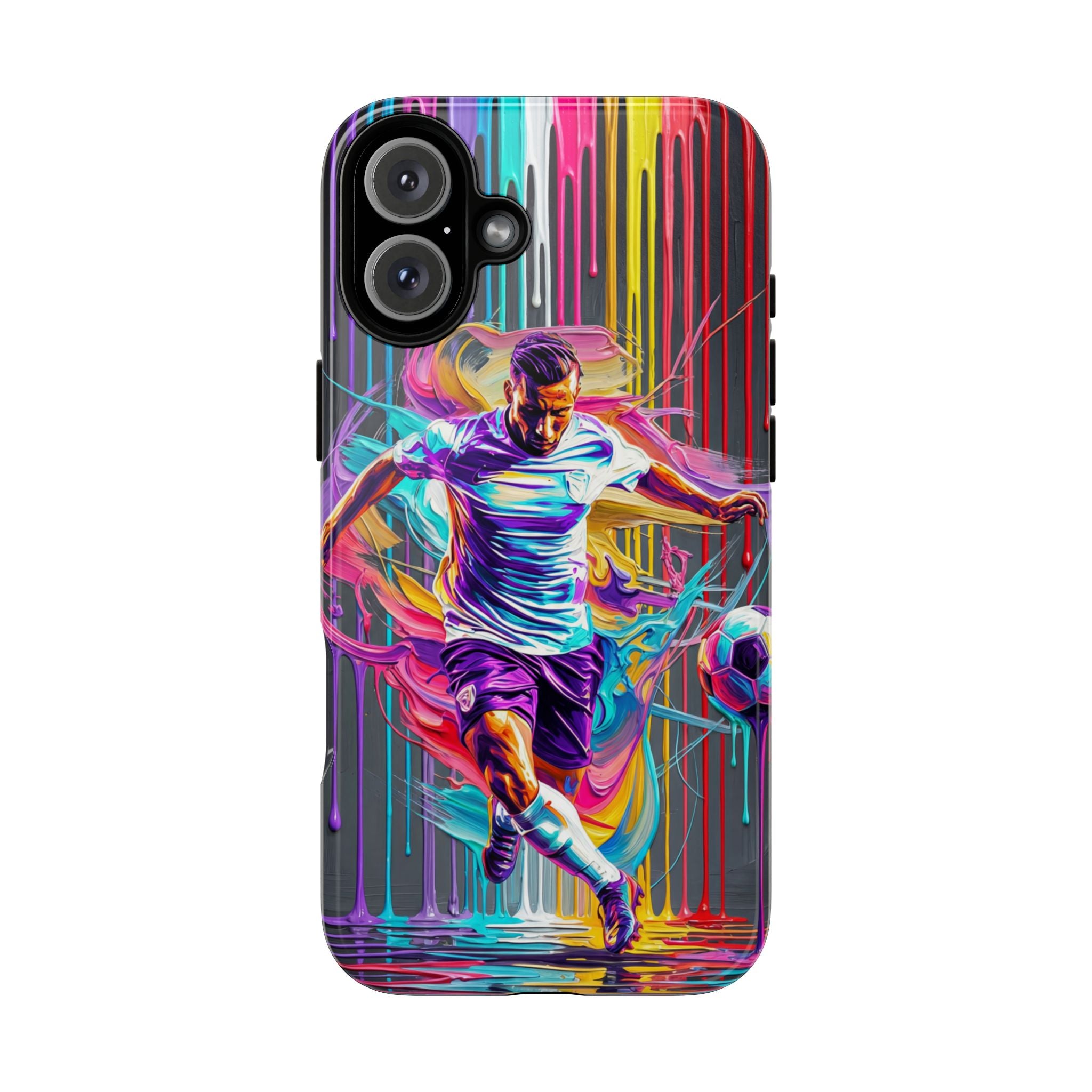 Soccer Player Neon Art iPhone Case | Vibrant Football Kick Protective Cover