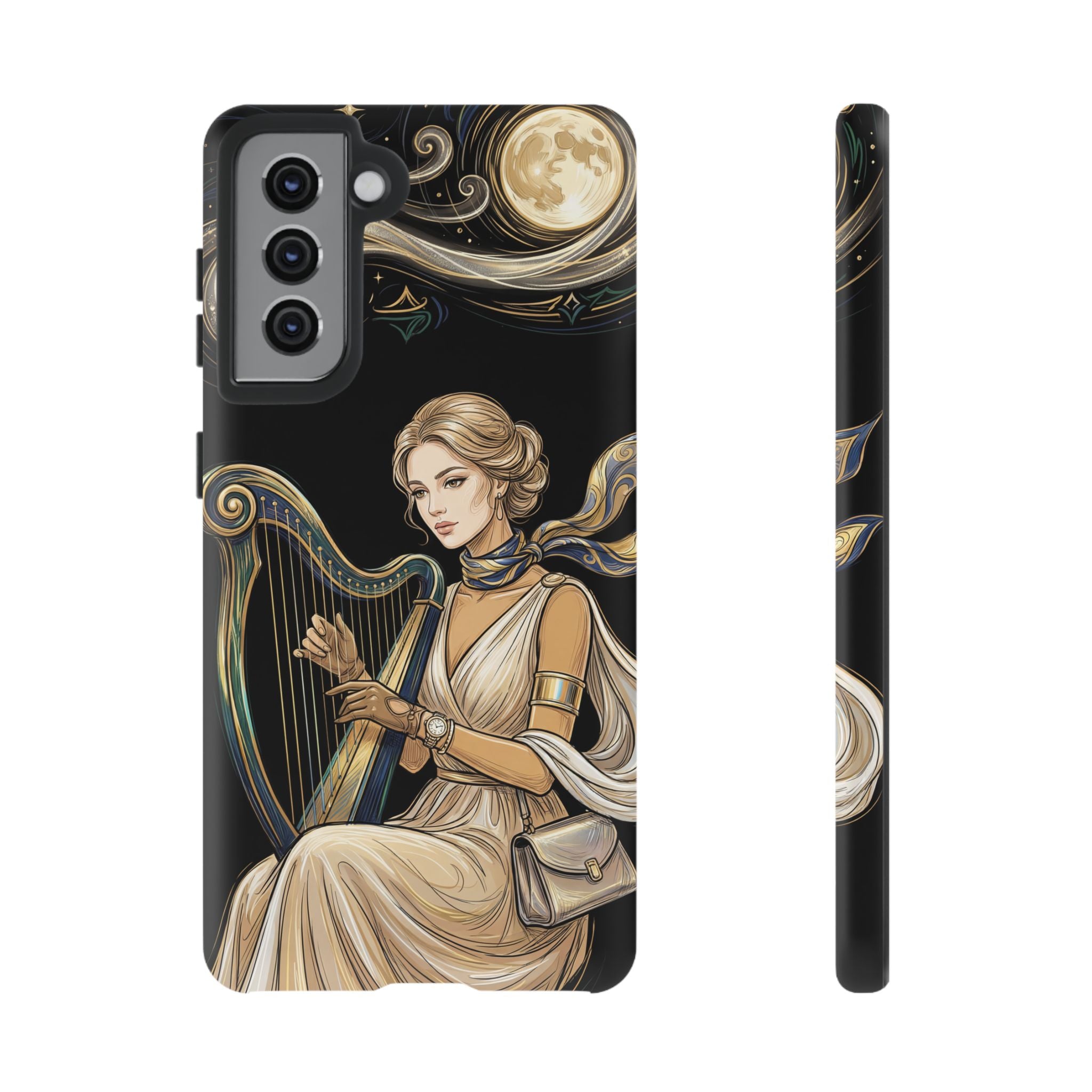 Moonlit Harp Samsung Galaxy Phone Case | Vintage Goddess Musician Art
