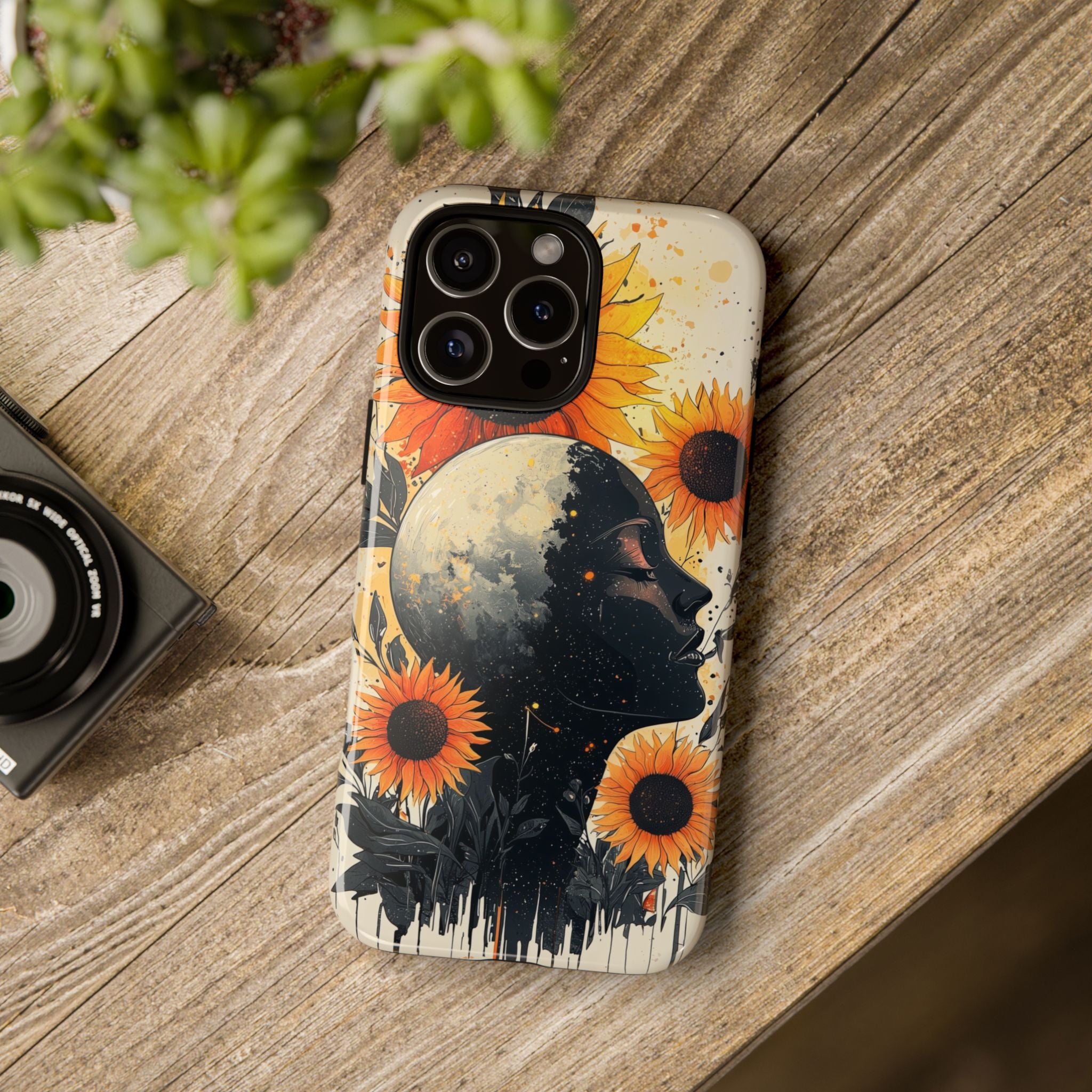 Sunflower Moon Art iPhone Case | Floral Celestial