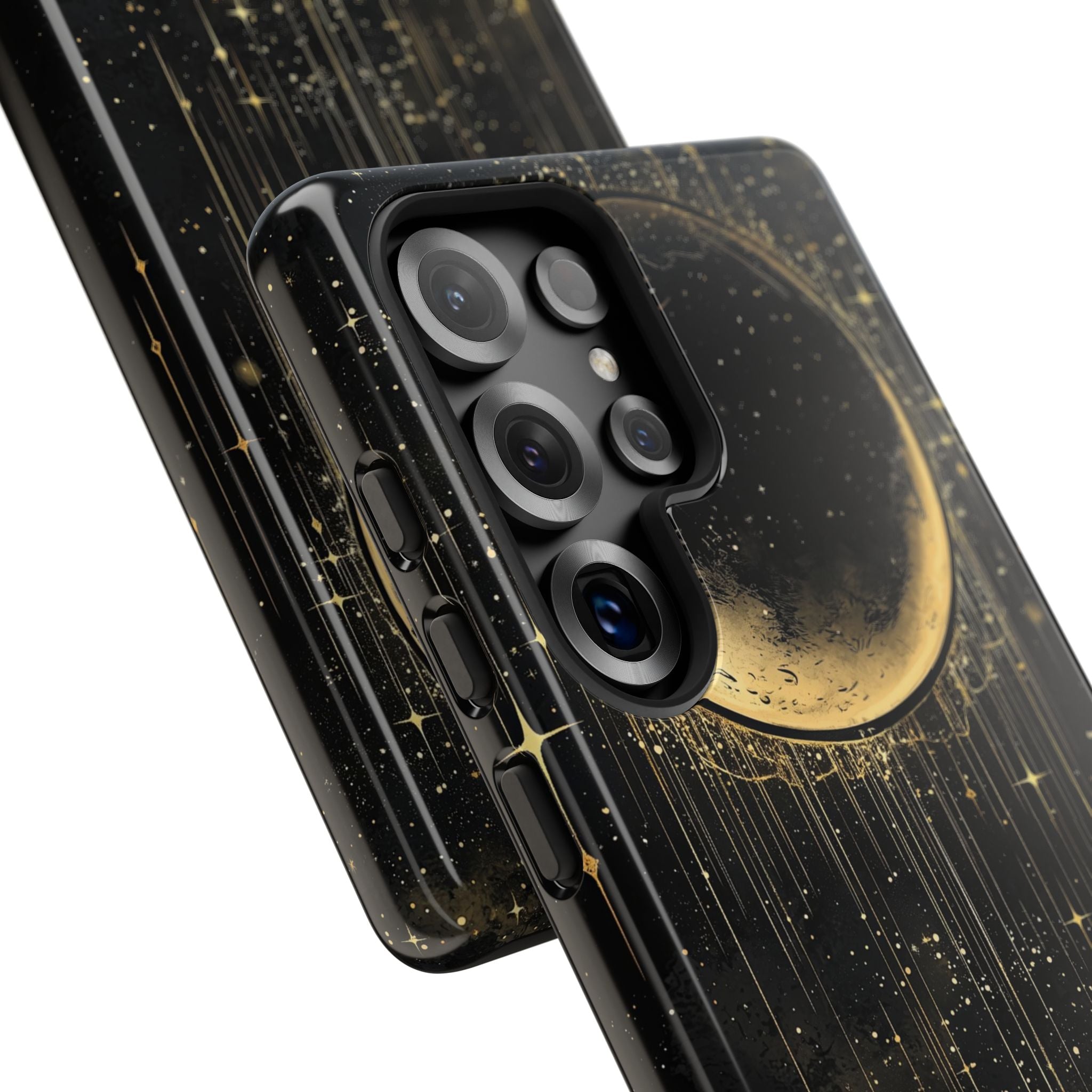 Moonlit Crescent Tough Samsung Galaxy Case | Gold Stars Night Sky