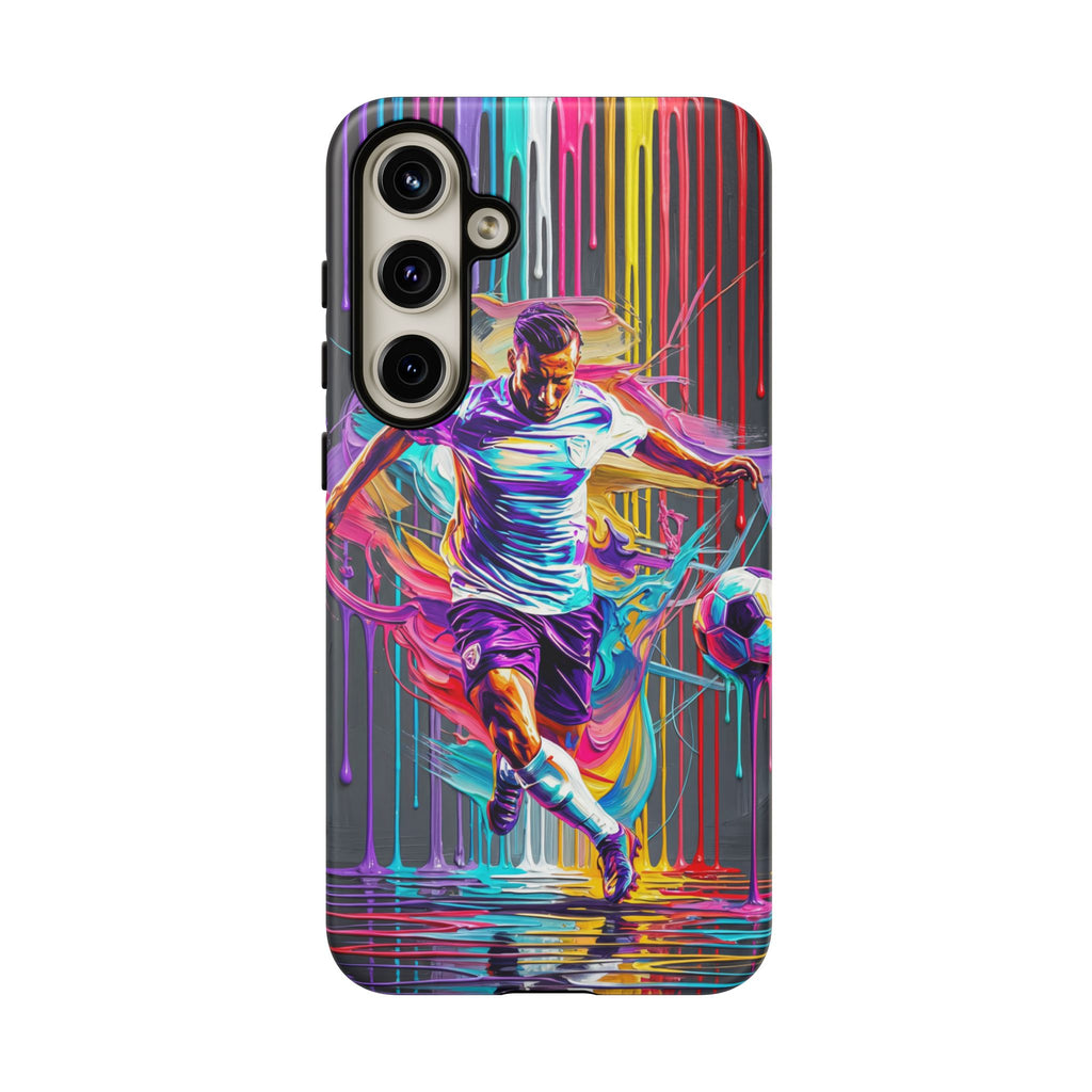Soccer Player Neon Art Samsung Galaxy Phone Case | Vibrant Football Kick Protective Cover