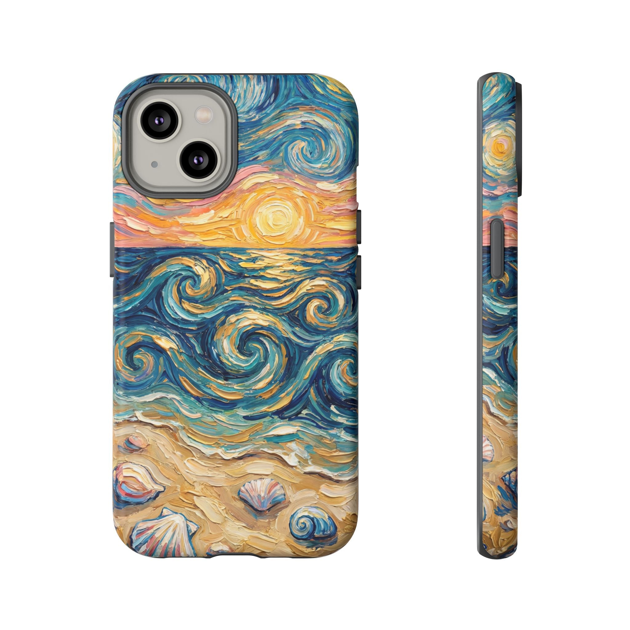 Sea Sunset iPhone Case — Van Gogh‑Style Beach Waves with Shells