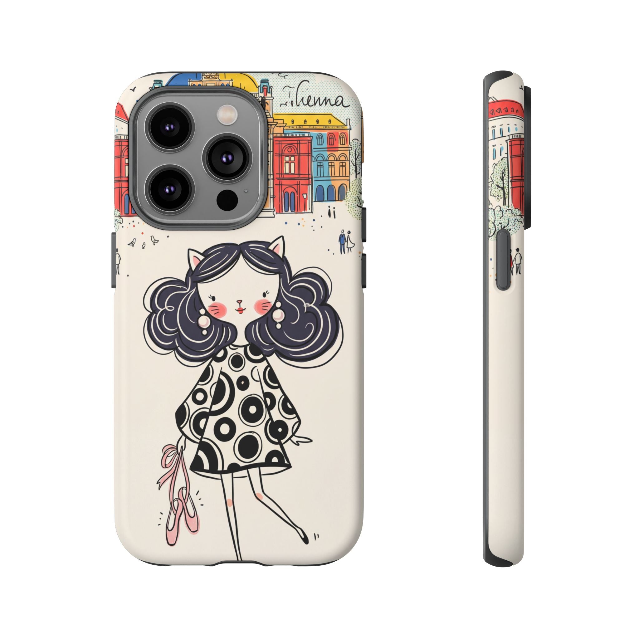 Cute Parisian Cat Girl iPhone Case | Ballet Slippers Illustration Tough Case