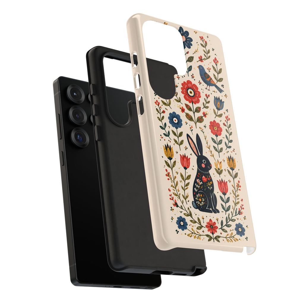 Floral Folk Art Bunny Tough Samsung Galaxy Phone Case
