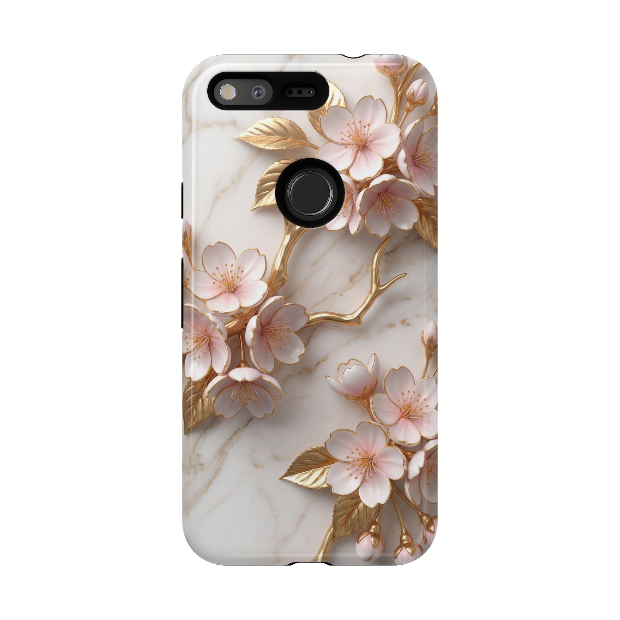 Floral Marble Google Pixel Case — Sakura Gold Cherry Blossom Tough Case