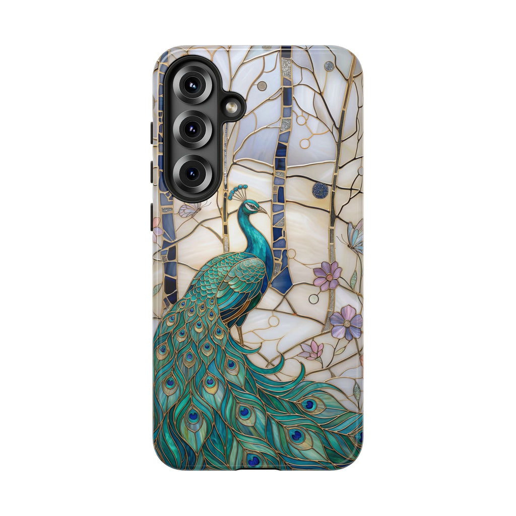 Custodia per Samsung Galaxy con motivo in vetro colorato con pavone