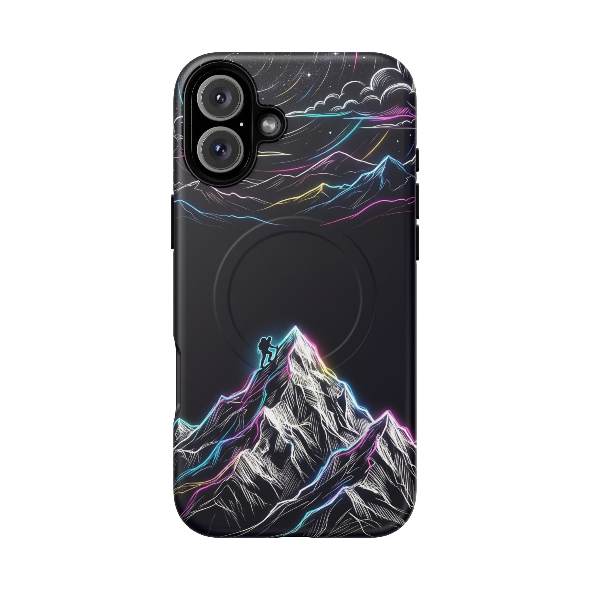 Mount Everest Neon MagSafe iPhone Case | Dark Cosmic Climber Protective Cover