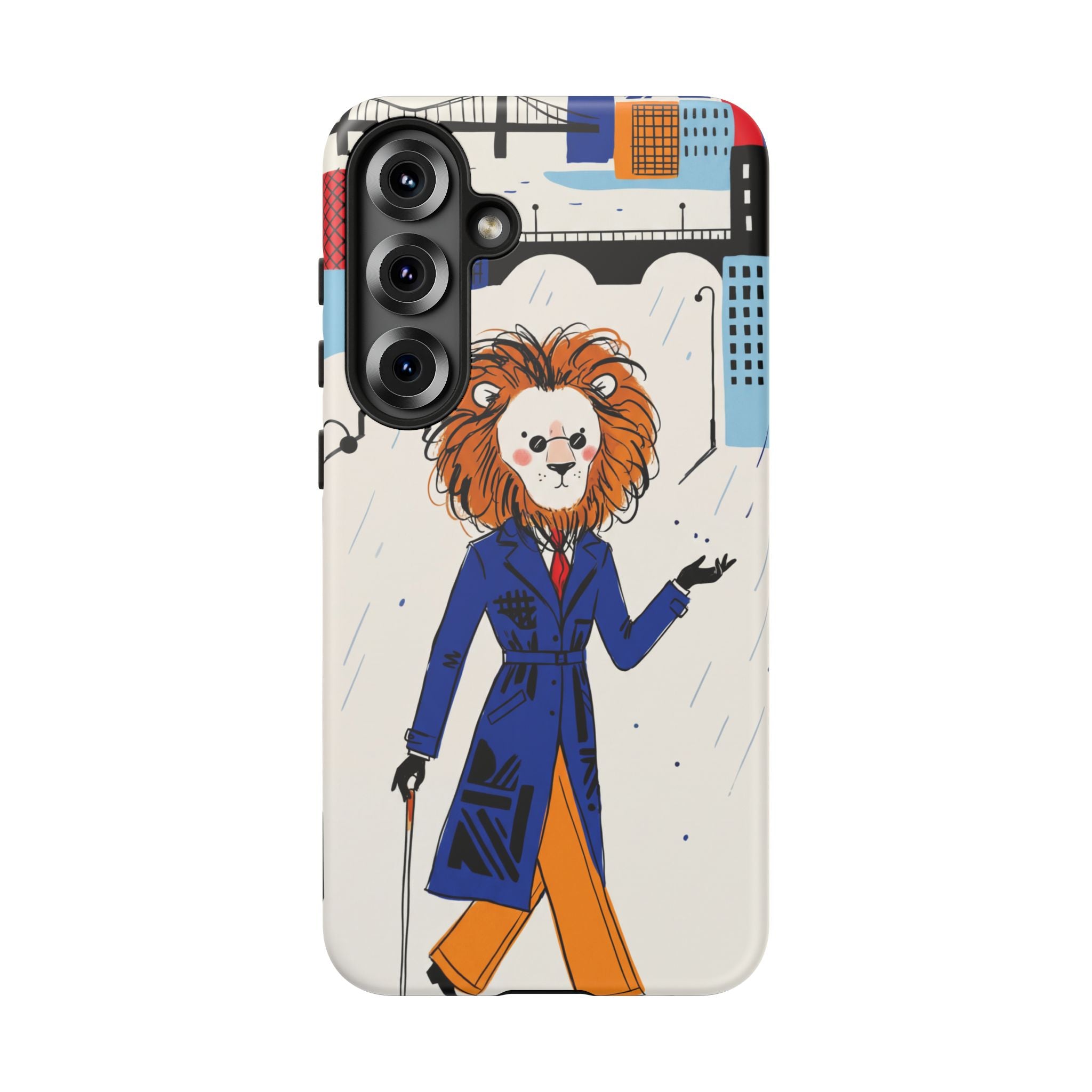 Lion Gentleman Samsung Galaxy Phone Case | Dapper Lion in City Rain
