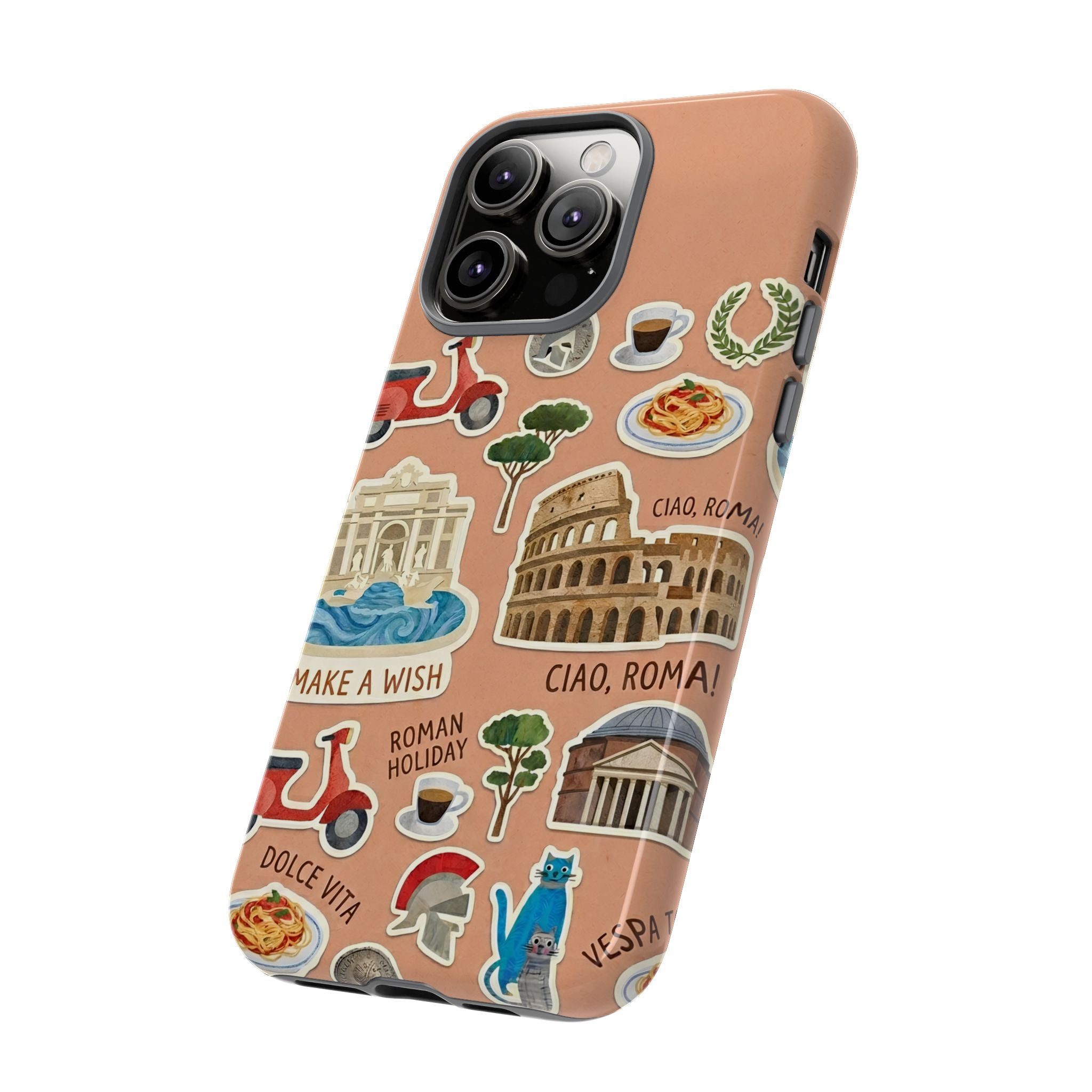 Rome Italy Travel Tough iPhone Case | Terracotta Scrapbook Sticker Cover