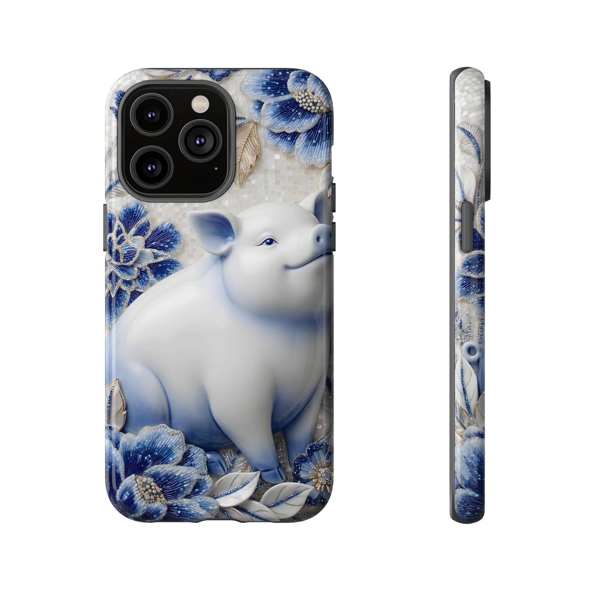 Asian Zodiac Pig iPhone Case | Blue & White Porcelain Slim Protective Shockproof Case| Year of the Pig Gift