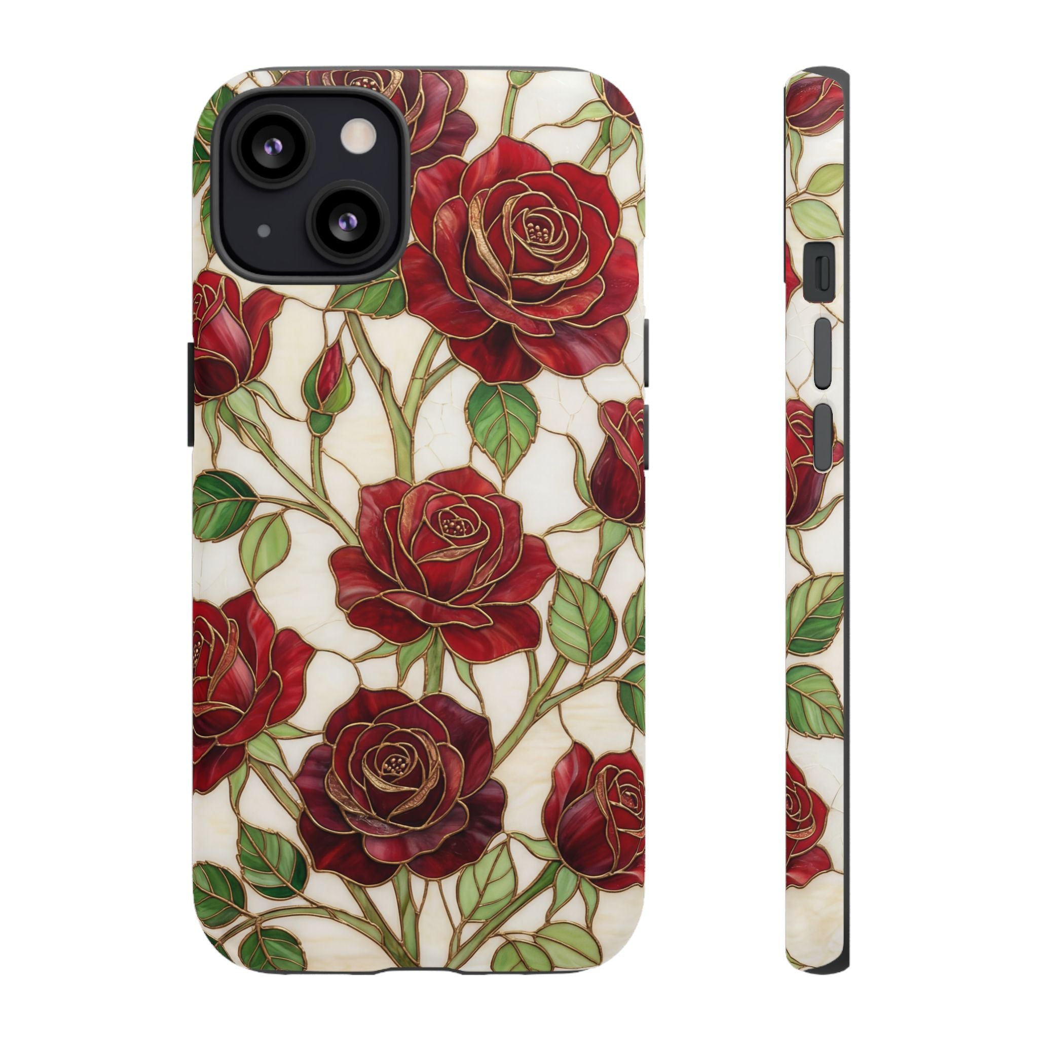 Red Rose Pattern Tough iPhone Case — Vintage Floral iPhone Protection
