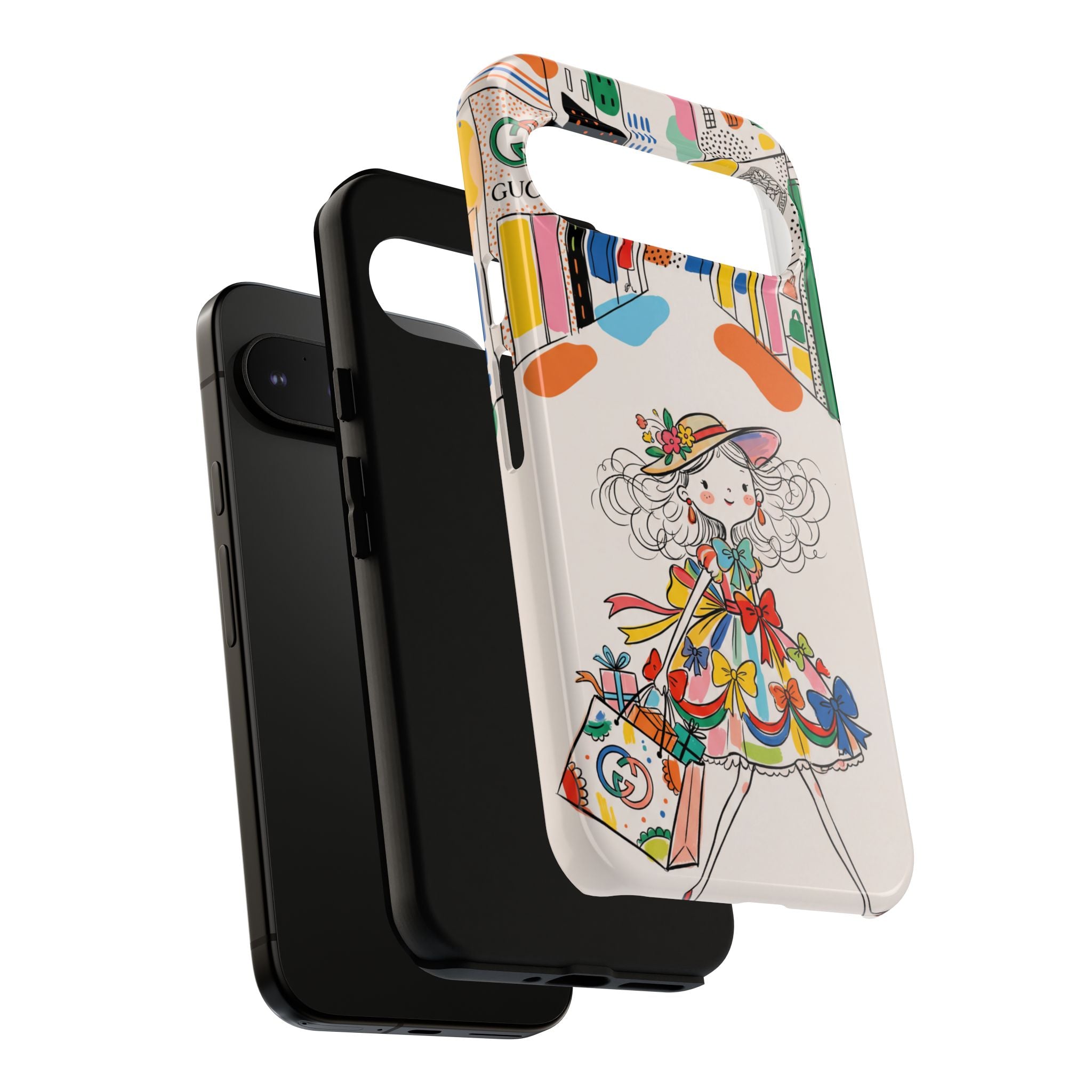 Cute Fashion Girl Google Pixel Phone Case | Colourful Shopping Street Design