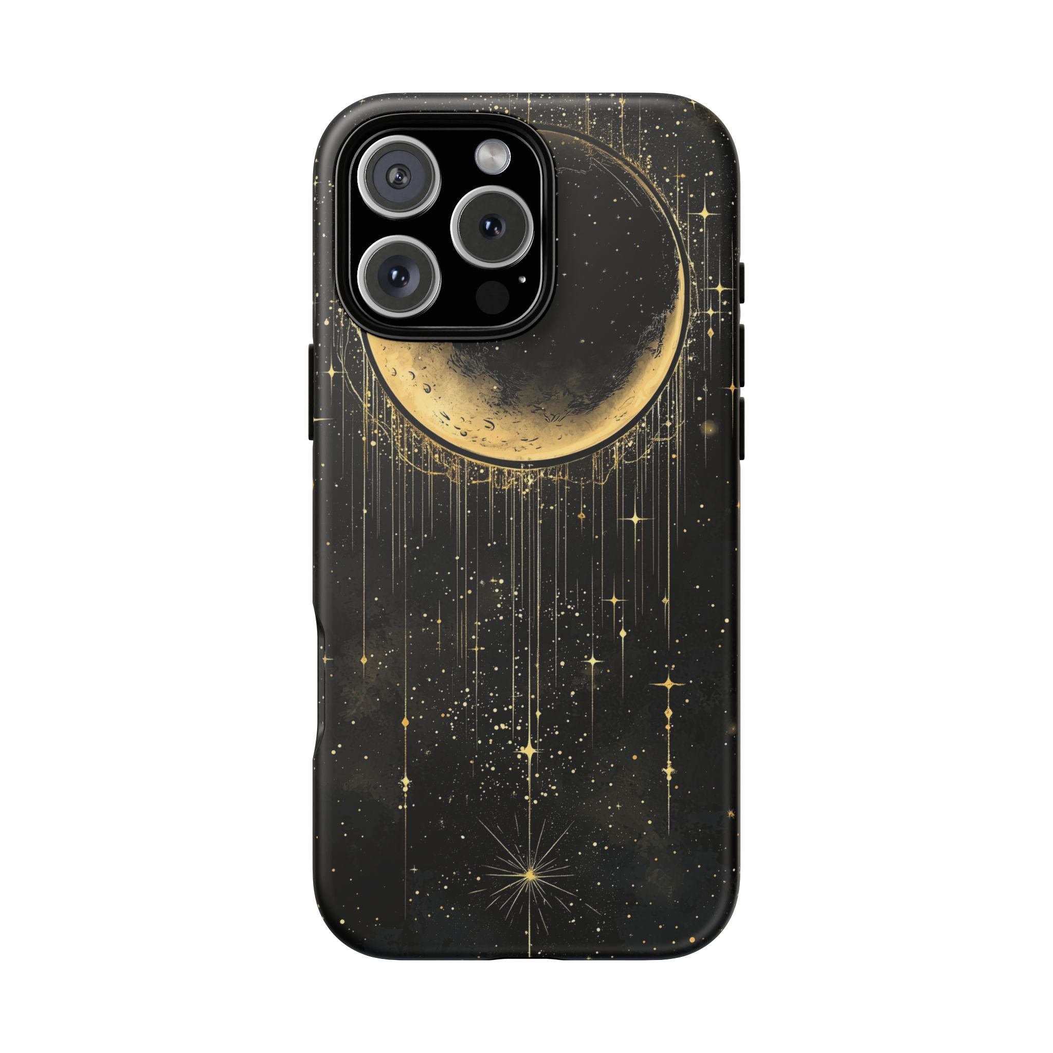 Moonlit Crescent Tough iPhone Case | Gold Stars Night Sky