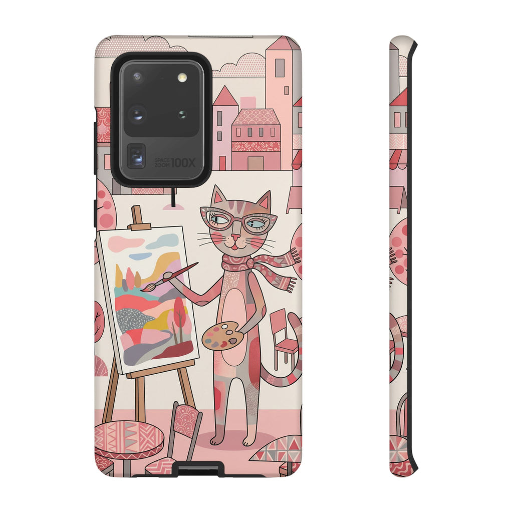 Artistic Cat Samsung Galaxy Phone Case | Painter Kitty Illustration Tough Case