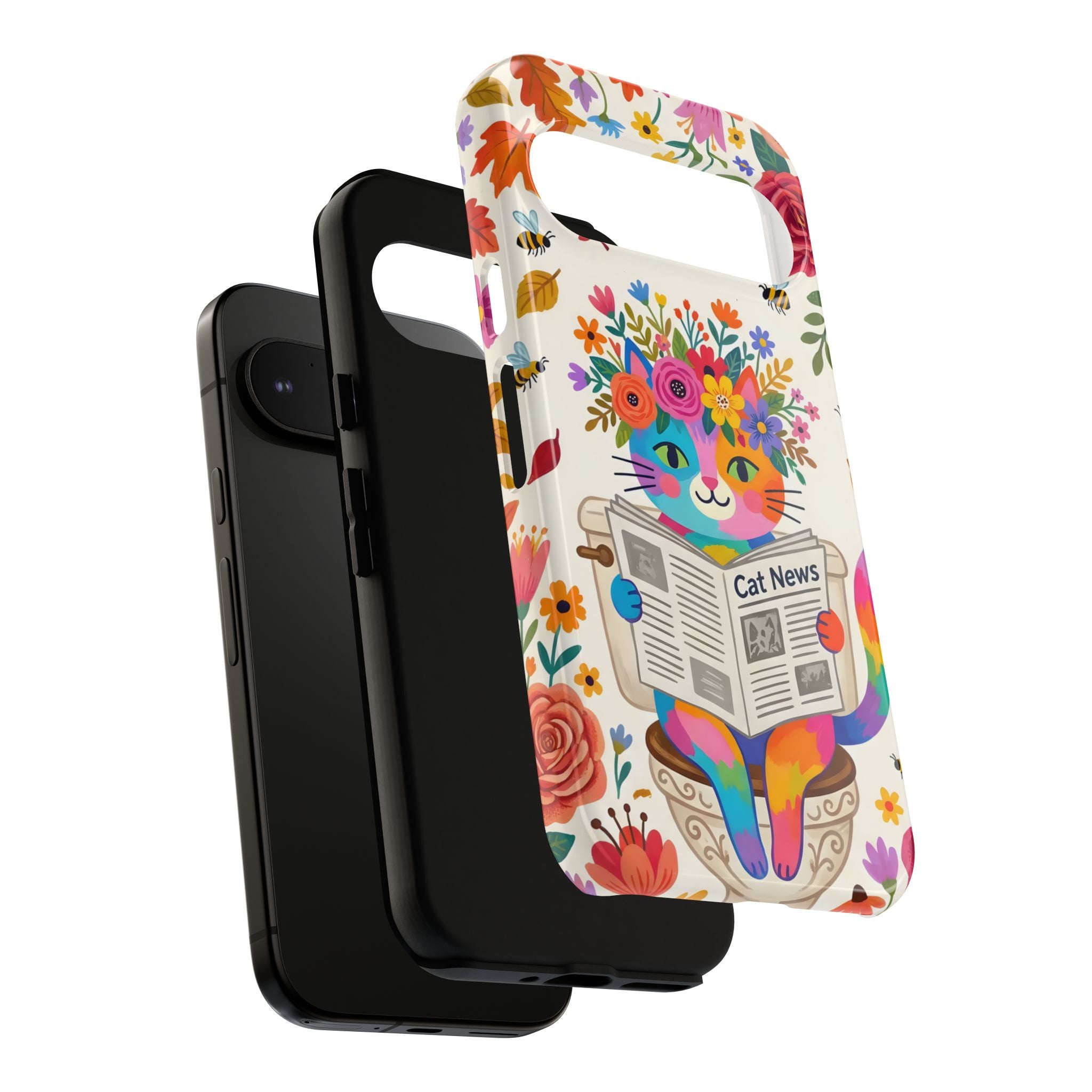 Floral Rainbow Cat Google Pixel Phone Case | Cat News Design