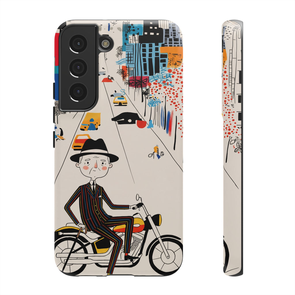 Custodia per telefono Samsung Galaxy "Vintage Grandpa Rider Motorcycle" | Paesaggio urbano illustrato