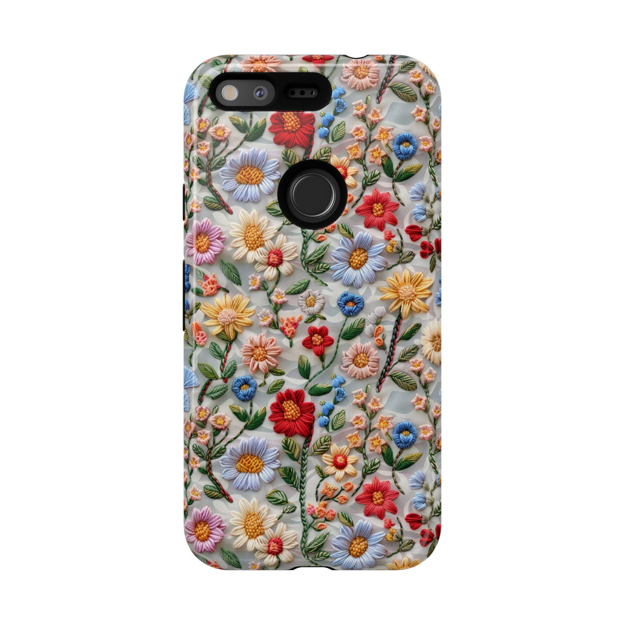 Floral Embroidered Pattern Tough Google Pixel Case — Colourful Daisy & Wildflower Design