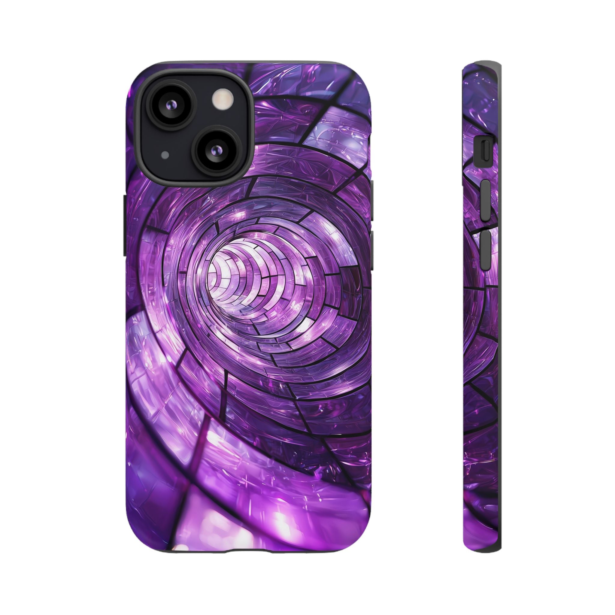 Purple Vortex Tough iPhone Case — Abstract Spiral Protective Cover