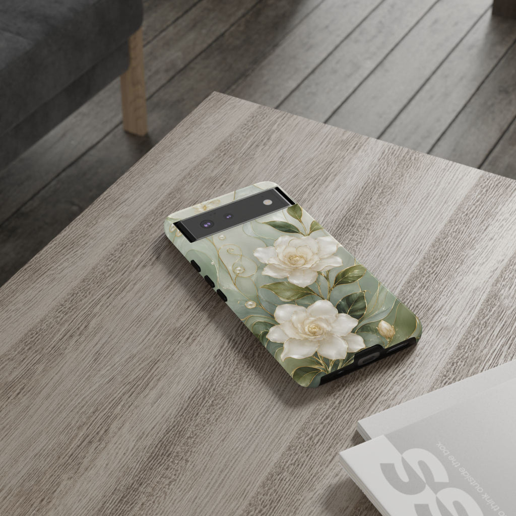 White Floral  Google Pixel Phone Case | Sage Green Botanical Phone Case