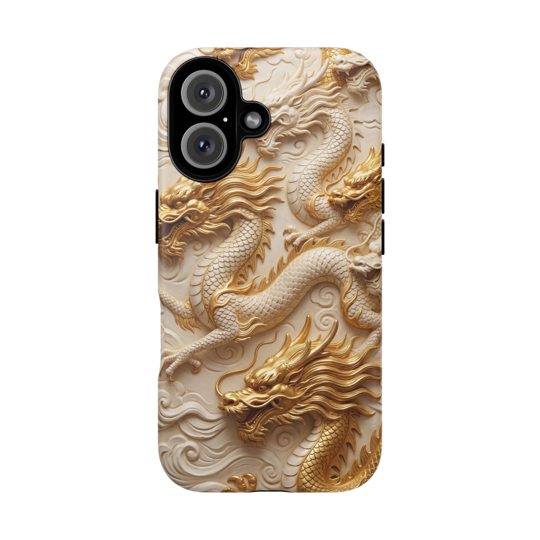 Dragon Relief iPhone Case — Gold Carved Dragon Protective Cover