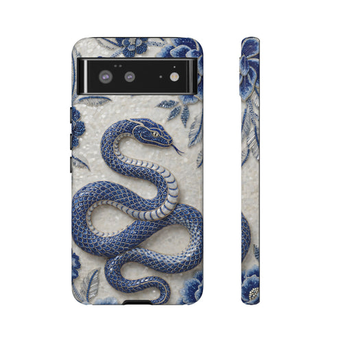Asian Zodiac Snake Google Pixel Phone Case | Blue & White Porcelain Slim Shockproof Case | Year of the Snake