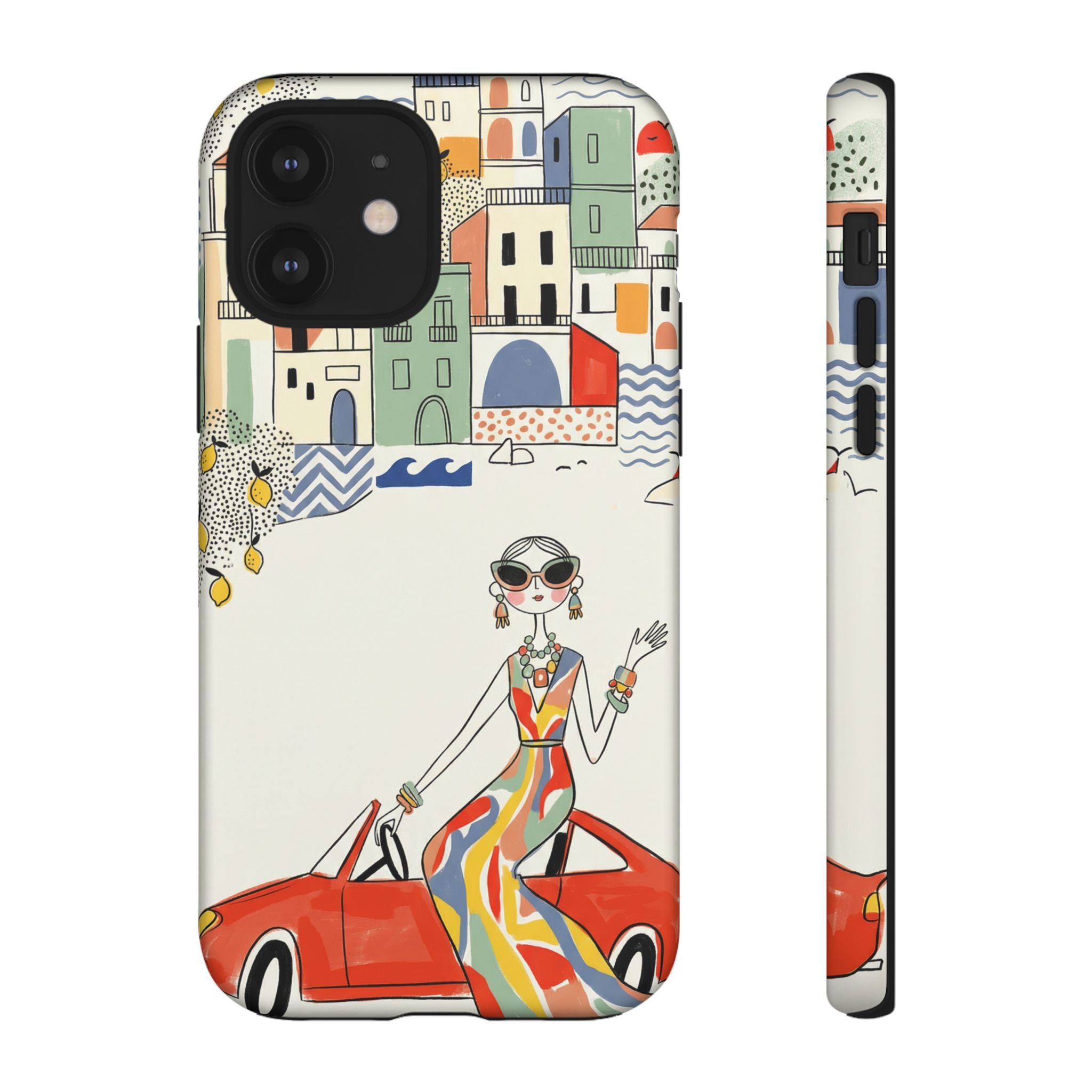 Stylish Riviera iPhone Case | Chic Retro Woman in Convertible Design