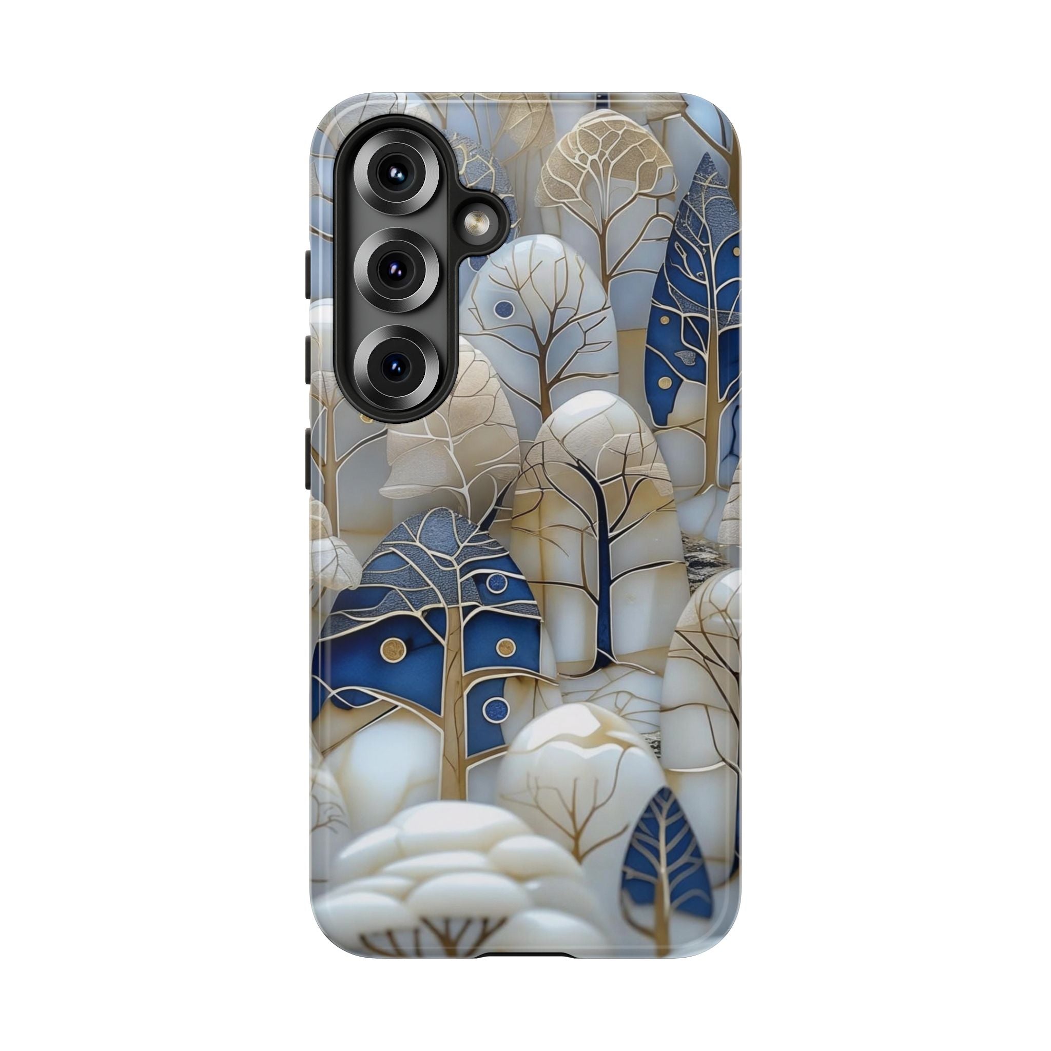Blue Gold Winter Forest Samsung Galaxy Case — Elegant Tree Pattern Tough Case