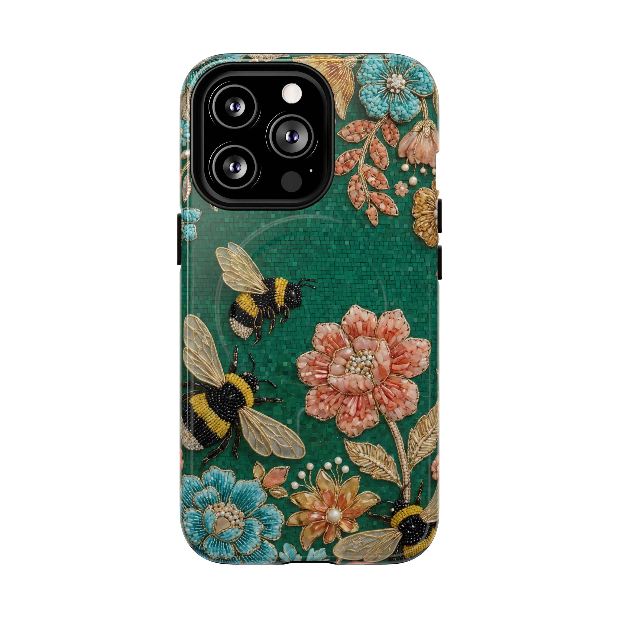 Floral Bumblebee Tough MagSafe iPhone Case | Protective Botanical Phone Cover
