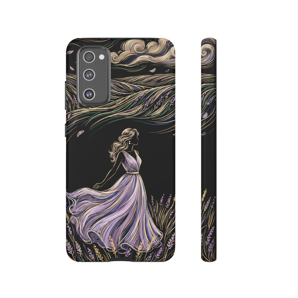 Cover per telefono Samsung Galaxy Lavander Breeze | Elegante protezione floreale con donna danzante