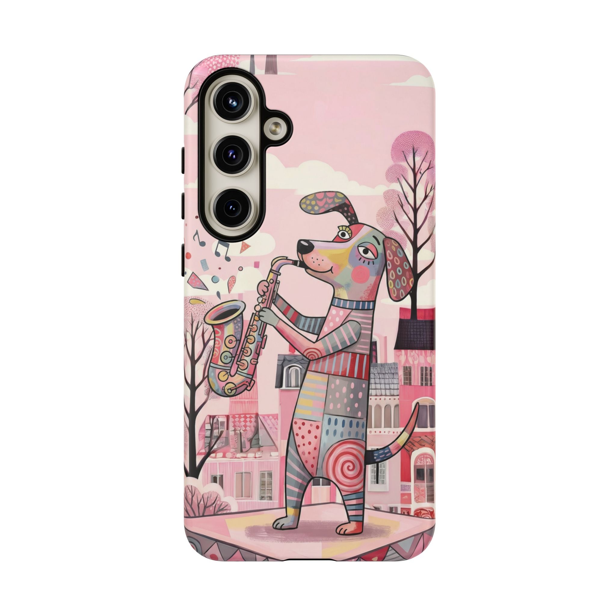 Saxophone Dog Samsung Galaxy Phone Case | Cute Pink Musical Art Protective Case