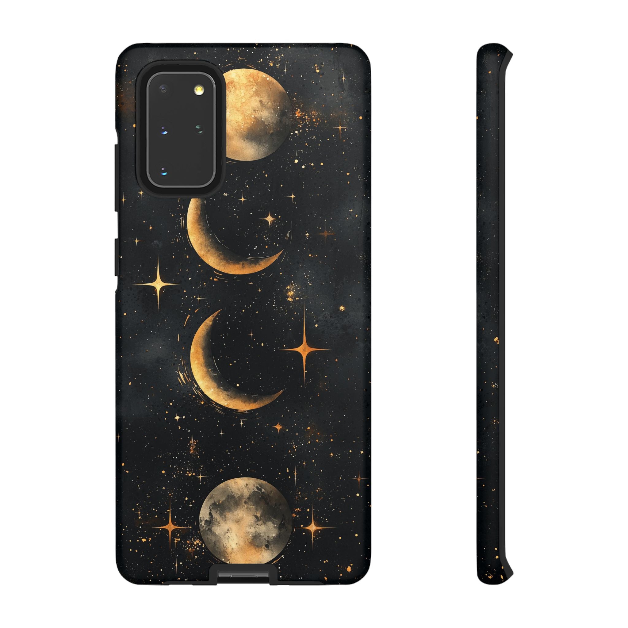Celestial Moon Phases Tough Samsung Galaxy Case | Gold Crescent & Full Moon Galaxy Design