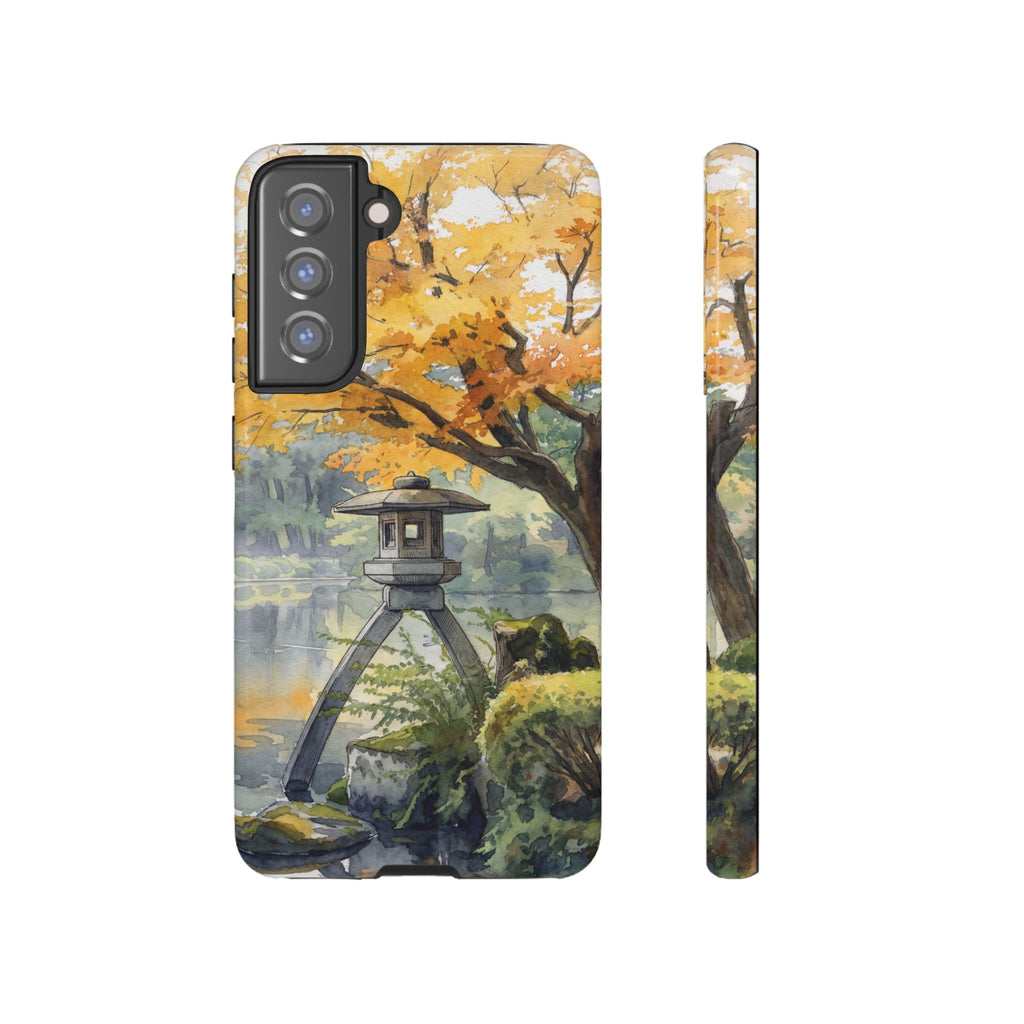 Autumn Japanese Garden Samsung Galaxy Phone Case | Scenic Lantern Fall
