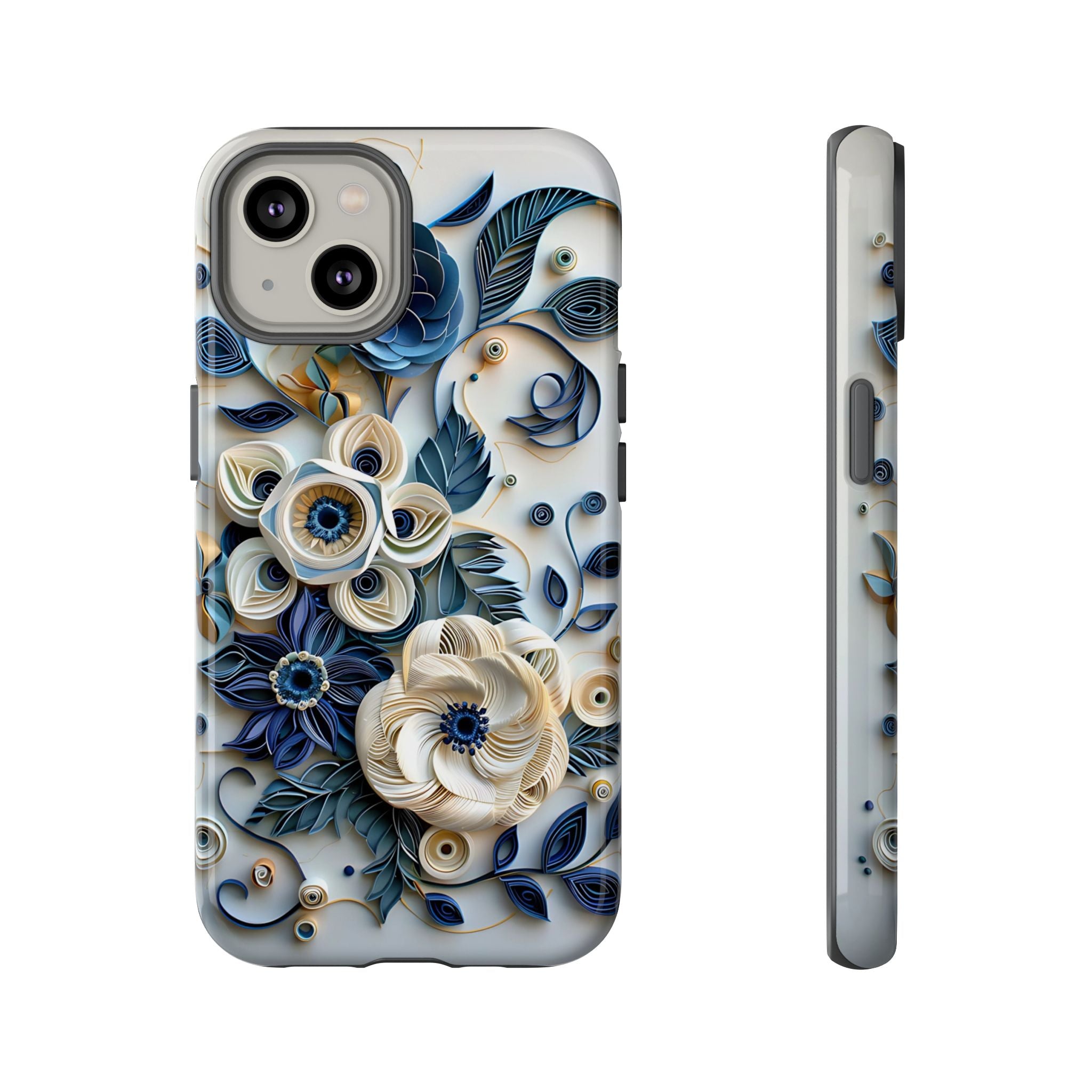 Floral Quilled Art iPhone Case — Blue & Cream Decorative Protection