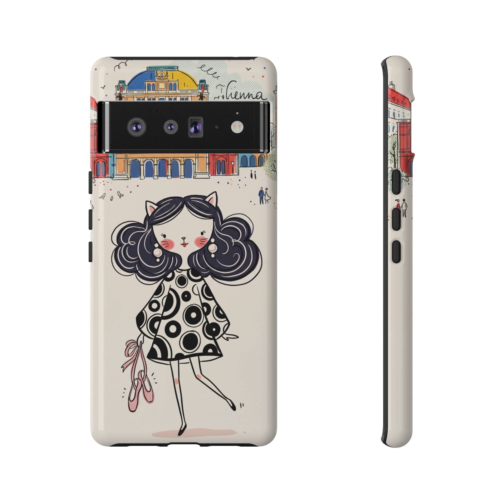 Cute Parisian Cat Girl Google Pixel Phone Case | Ballet Slippers Illustration Tough Case