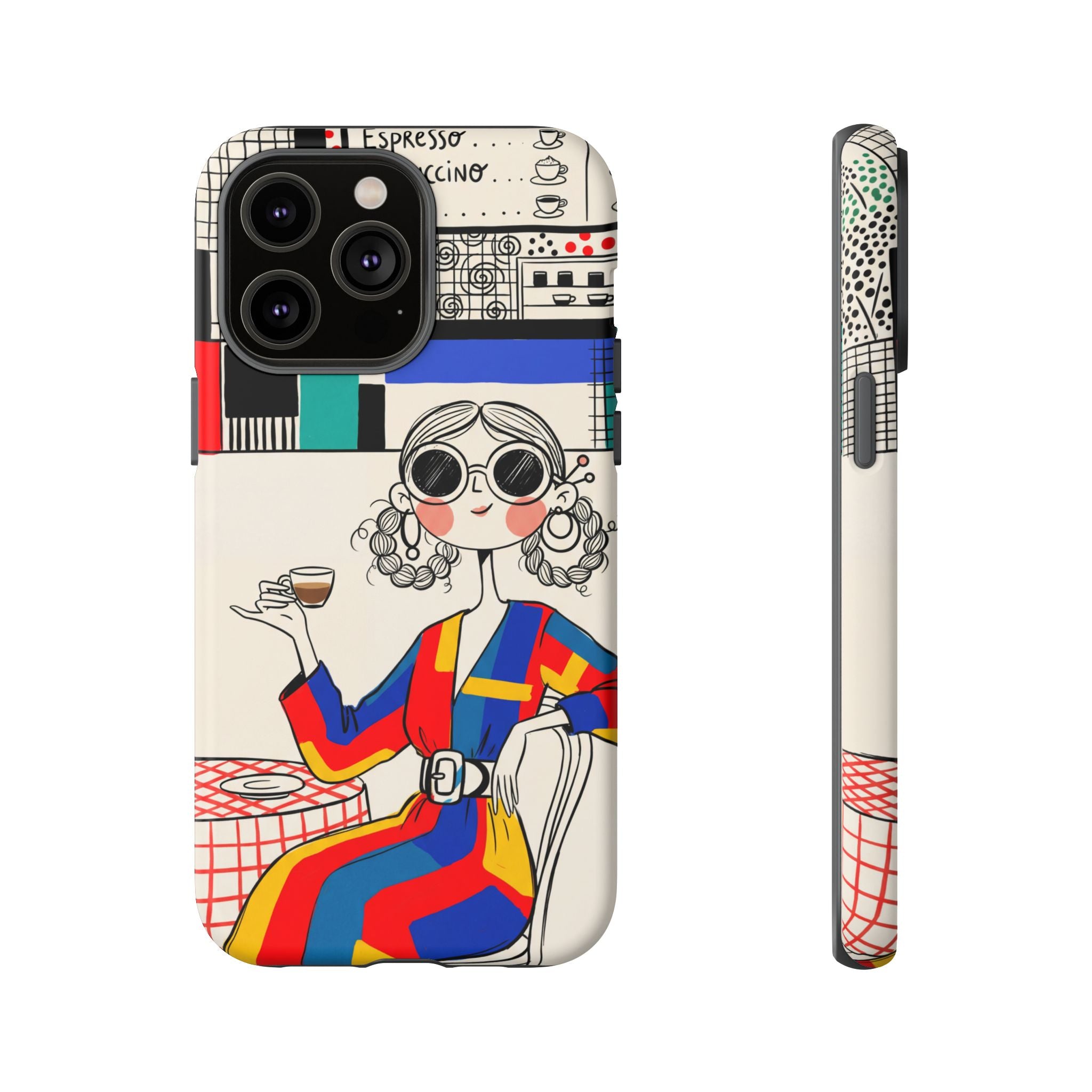 Retro Cafe iPhone Case | Colourful Chic Woman Illustration