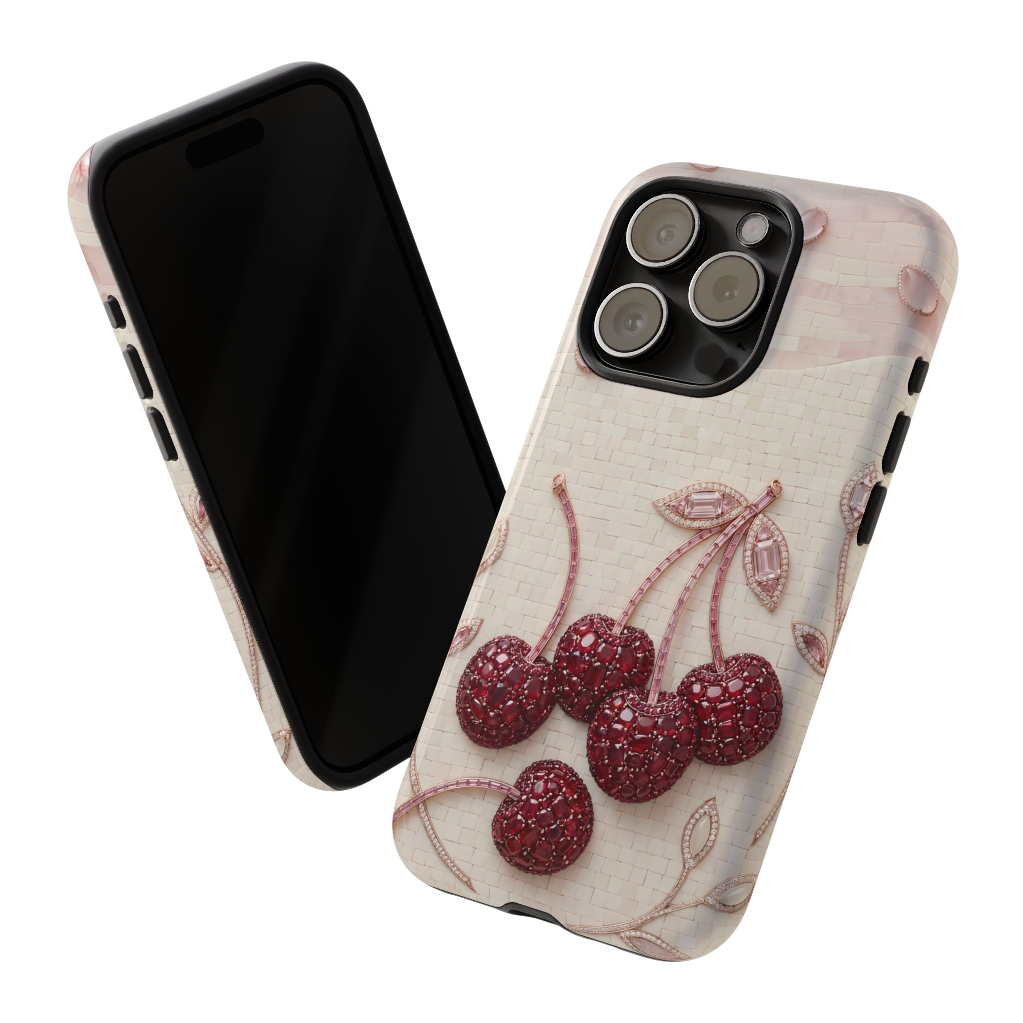 Cherry Embroidery iPhone Case | Glitter Red Cherries Pattern