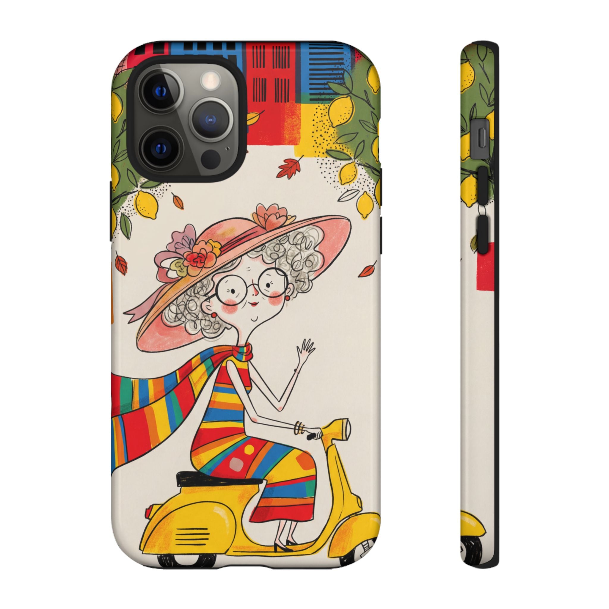 Vintage Scooter Granny iPhone Case | Colourful Retro Elderly Lady Design