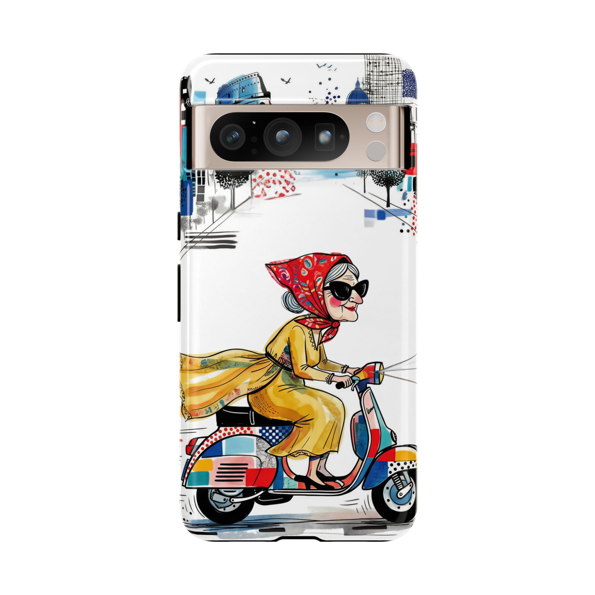Vintage Vespa Granny Google Pixel Phone Case | Retro Scooter Travel iPhone Cover