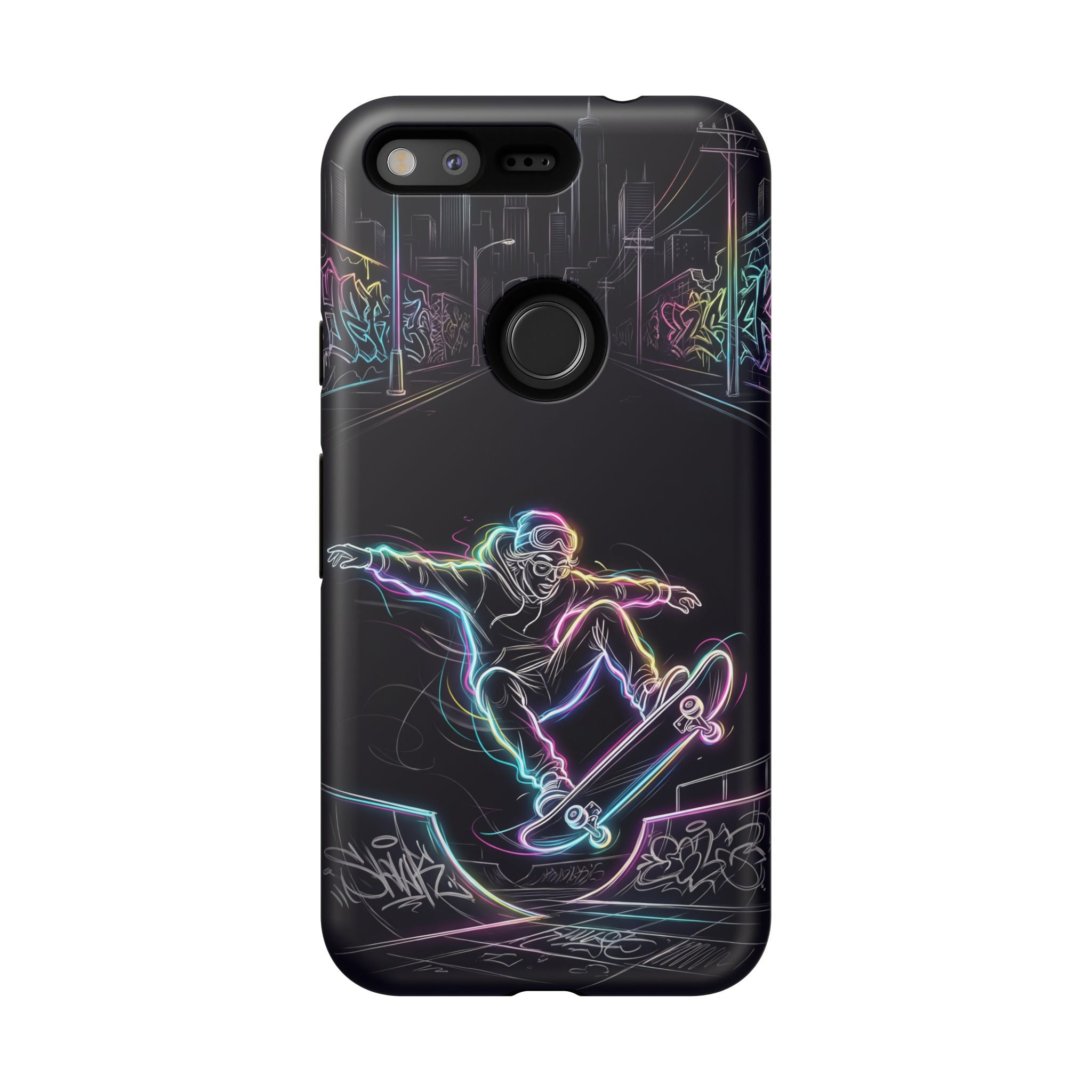 Neon Skateboard Google Pixel Phone Case | Glow Skatepark Protective Cover