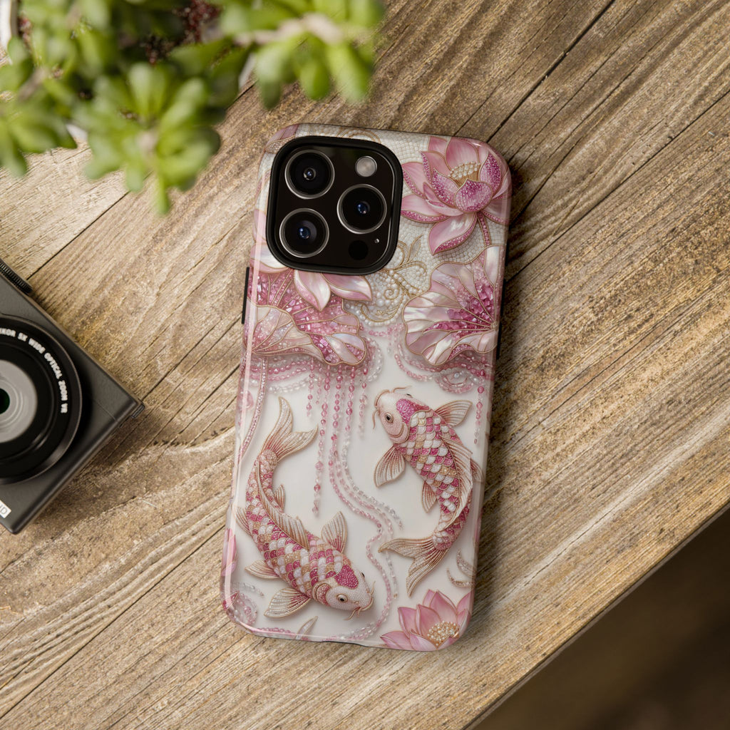 Custodia rigida Koi Lotus — Cover iPhone con pesci floreali rosa