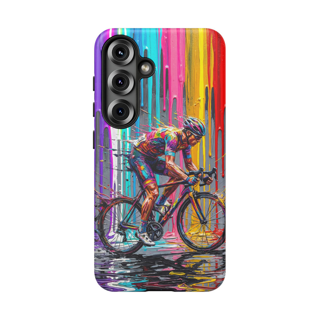 Cyclist Art Samsung Galaxy Phone Case | Colourful Drip Painting Tough Cases