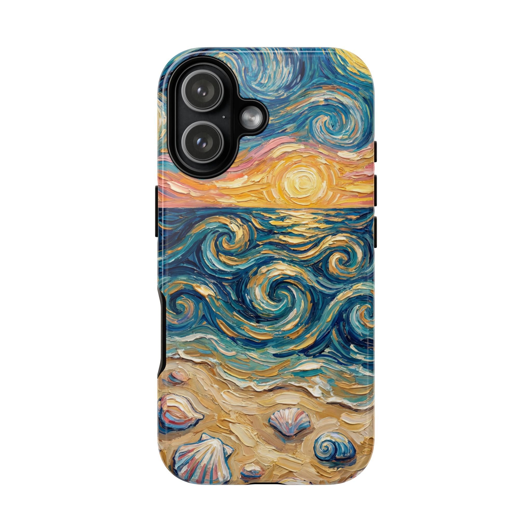 Sea Sunset iPhone Case — Van Gogh‑Style Beach Waves with Shells