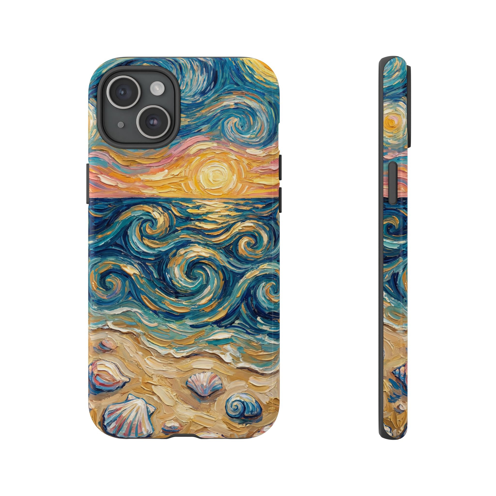 Sea Sunset iPhone Case — Van Gogh‑Style Beach Waves with Shells