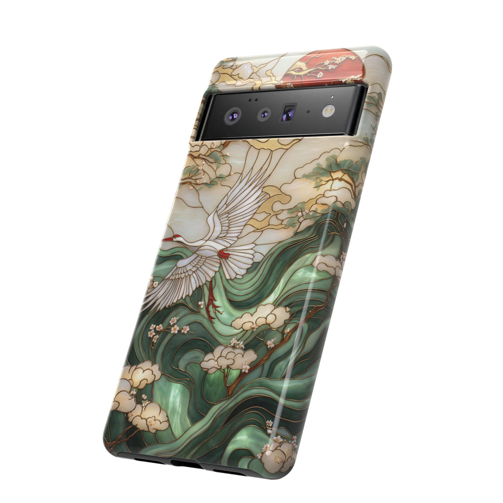 Cranes & Waves Protective Google Pixel Case | Japanese-Inspired Art Phone Cover