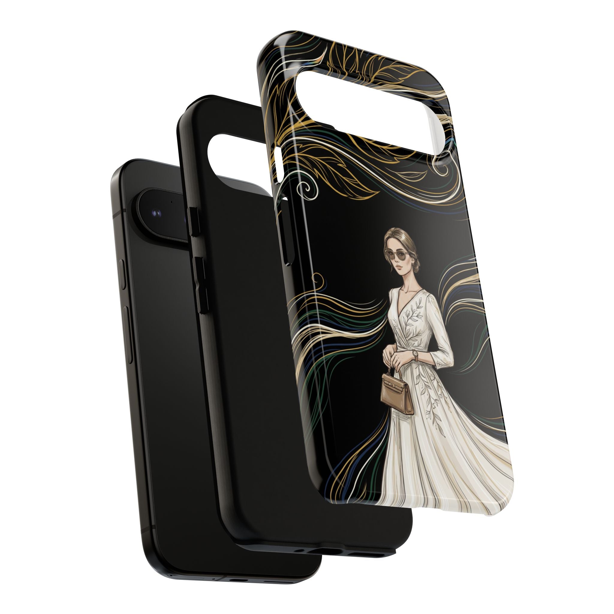 Elegant Woman Illustration Google Pixel Phone Case | Vintage Bride in Flowing Gown
