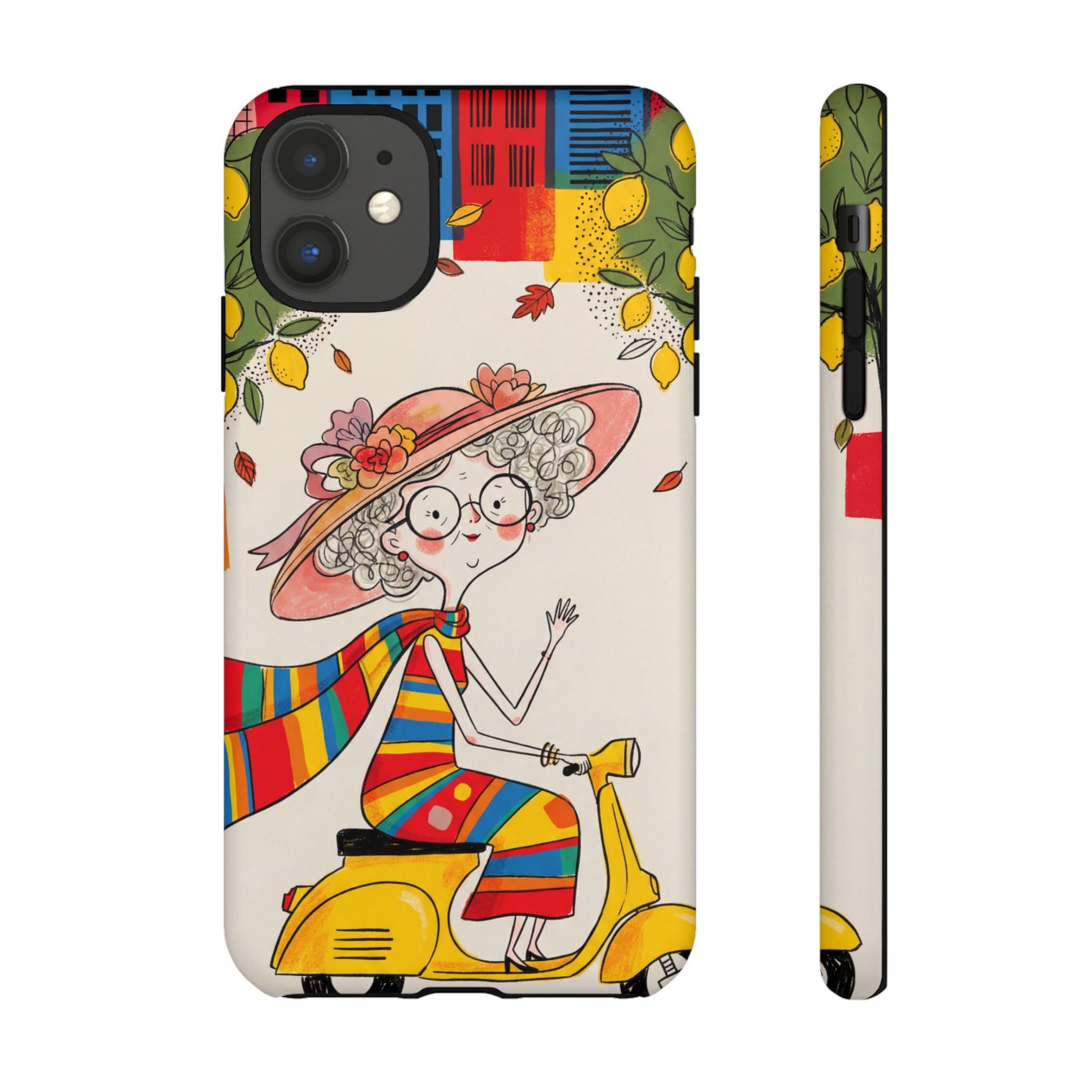 Vintage Scooter Granny iPhone Case | Colourful Retro Elderly Lady Design